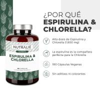 Espirulina y Chlorella 1800mg - Detox Energía Fuerza - Efecto Saciante - Cansancio y Fatiga - Vegana - BIO-disponible - Spirulina Pura 100% Vegana - 180 Cápsulas Nutralie - details 1