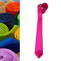 Ociodual Corbata estrecha de poliester unisex para eventos color Fucsia textura fina - details 3