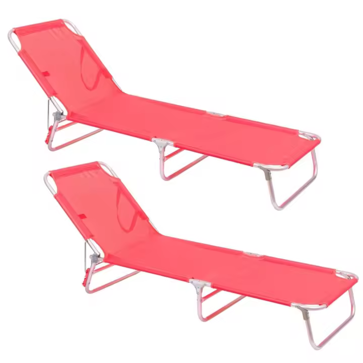 Pack 2 tumbonas playa reclinables de 3 posiciones convertible en cama coral de aluminio Lola Home - 1