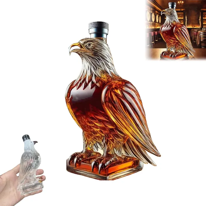 Decantador de whisky de cristal con águila, botella de whisky única para hombre, divertido juego de decantador de whisky con águila para decoración de bar en casa, decantador de whisky perfecto como recuerdo de cumpleaños para papá, esposo y amantes del w - 1