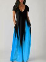 Vestido Casual De Verano Para Mujer Largo Con Bolsillos Estampado Suelto Cuello En V Manga Corta Vestido De Poliéster - details 4