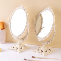 Espejo De Maquillaje Vintage Beige Para Mesa De Trabajo Oval Doble Cara Minimalista Con ABS Grueso Espejo De Mesa Europeo - details 5