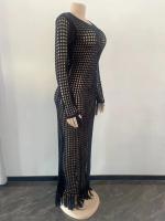 Vestido Midi Bodycon De Encaje Con Borlas Y Manga Larga Para Mujer Estilo Playa Fashion Hollow out Y Abertura Lateral Alta - details 27