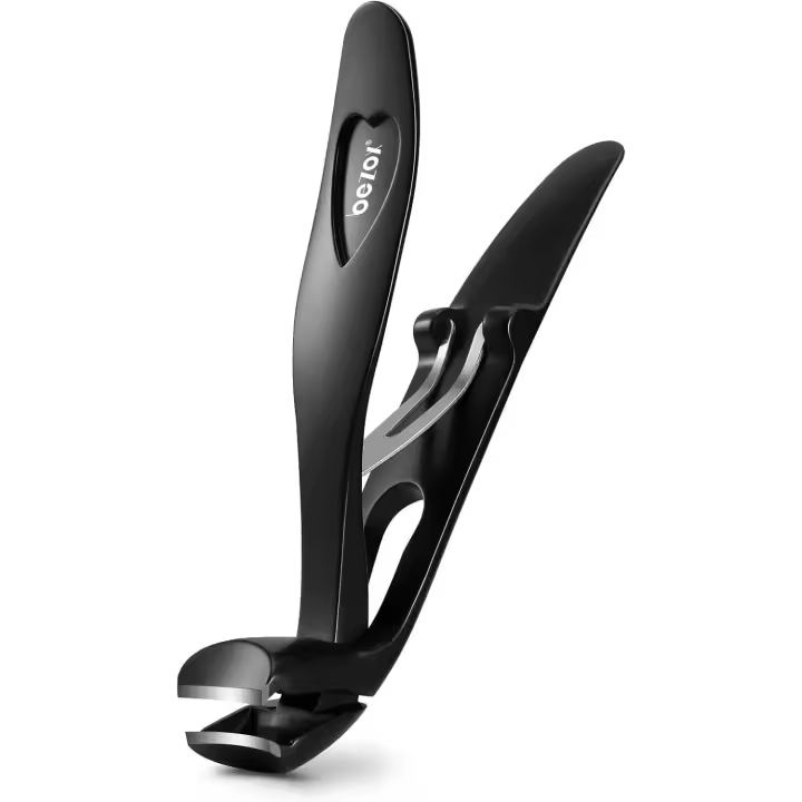 Cortaúñas de cabeza en ángulo: cortaúñas ergonómico para uñas gruesas, cortaúñas de acero de primera calidad con recogedor para hombres y mujeres (negro) - 1