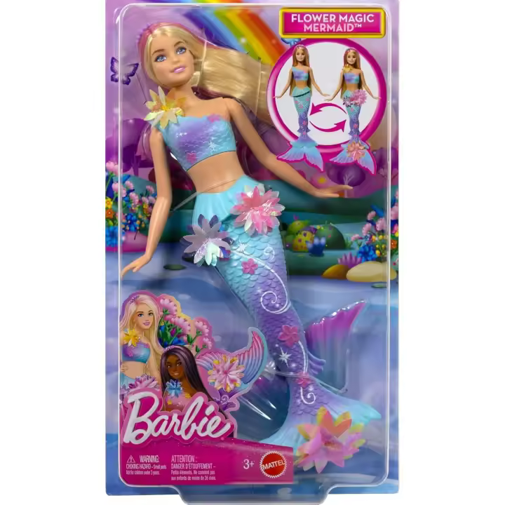 Muñeca Barbie Sirena Mágica con Flores con flores sorpresa y diadema de perlas (Matttel JDM72) - 1
