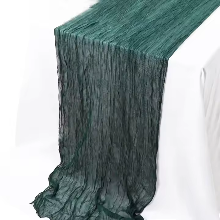 1pc Corredor De Mesa Profundo Verde Gauze Cheesecloth Pleated Balinese Para Decoraciones De Boda Y Showers De Novia - 1