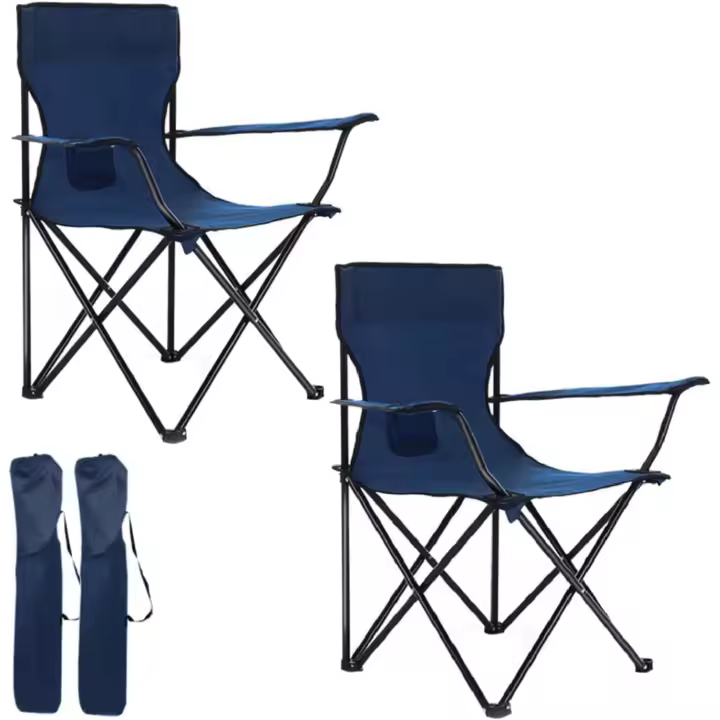 Pack de 2 Sillas Plegable para Camping, Pesca y Playa Portátil con Reposabrazos Portavasos y Bolsa de Transporte Resistente y Cómoda 50x50x80cm - 1