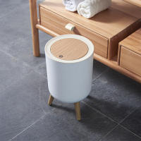 Bandeja De Basura Con Tapa Y Pieza De Madera Gran Capacidad Ecológica Para Cocina Baño Estilo Redondo Plástico Resistente - details 5