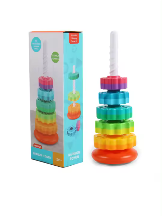 Juguete Educativo Para Bebés De 1-3 Años Torre Arco Iris De Color Con Música Juego De Pila De Anillos Interactivos Para Desarrollo Infantil - 1
