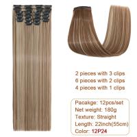 Extensiones De Cabello Sintético Recto BENEHAIR 180g 12PCS 22" Para Mujer Resistente Al Calor Pieza Completa Extensiones De Cabello Con Clip - details 13