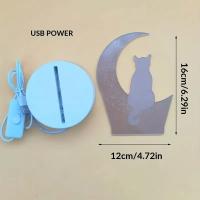 Lámpara De Noche USB 3D Luminosa De Gato Lunar Creativa Decoración Para Hogar Y Sala Regalo De Cumpleaños Luz De Mesa - details 4