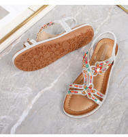 Zapatos de playa con diamantes de imitación 2025, cabeza redonda, tacón plano de alta gama, estilo hueco, cómodos zapatos de mujer para pleno verano - details 35