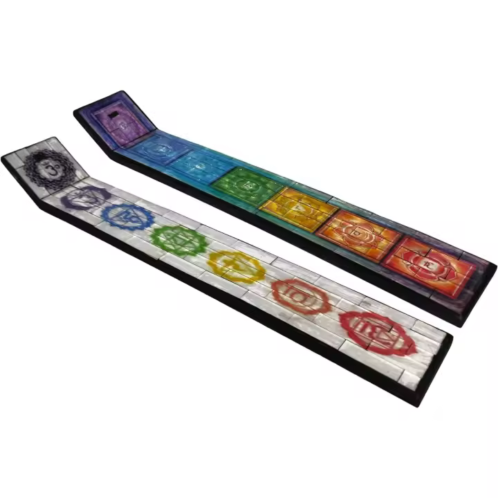 SusggO Pack 2 Piezas Quemador de Incienso Madera – Incensario Portatil – Porta Incienso Varilla Recogedor – Soporte Incienso - Incensario Madera – Meditacion Yoga Aromaterapia Ambientador (Chakras) - 1