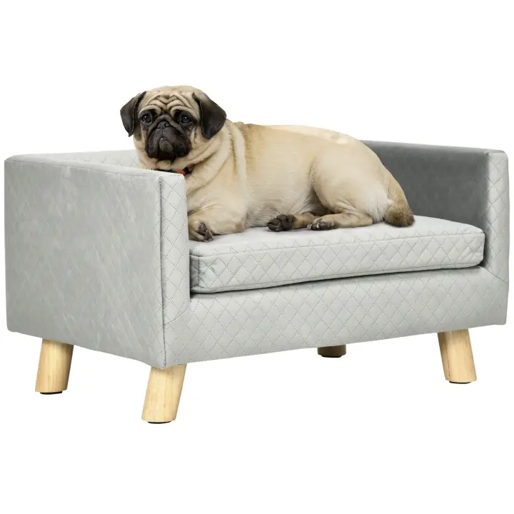 PawHut Sofá para Perros con Patas de Madera Cama para Perros Sofá para Mascotas Alfombra para Perros pequeños de hasta 8 kg Velvet Touch Gris 64 x 45 x 36 cm - 1