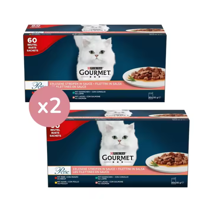 GOURMET - Perle (60x85 gr) - Comida Húmeda Finas Láminas en Salsa (Buey, Pollo, Conejo y Salmón) (2 Formatos) - 1