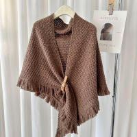 Cayado De Cuero Marrón Para Mujer Estilo Coreano Moda De Invierno Con Lazo Triangular Mantón Tejido Cálido Para Otoño Y Invierno - details 2