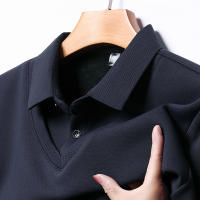 Camisa Polo Casual Para Hombres De Color Sólido Con Bloqueado Cómodo Para Todas Las Estaciones Versátil Top Antigüedad Doble - details 6