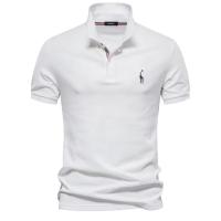 MOV-Camiseta POLO bordada con ciervo de algodón 80% de talla europea de alta calidad para hombre, camiseta básica de manga corta con solapa de color sólido para hombre - details 2