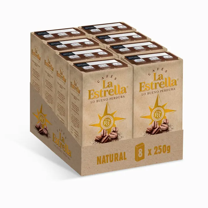 PACK de 8 - Café molido LA ESTRELLA Tueste natural, 8 paquetes, 2Kg total - 1