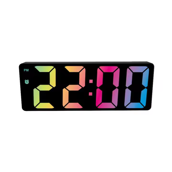 Reloj despertador Digital con pantalla LED colorida, reloj de escritorio moderno, relojes LED para el hogar (carcasa negra, modelo D) - 1
