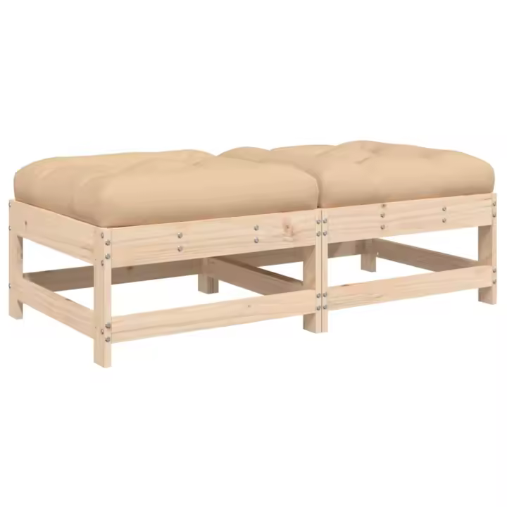 vidaXL Taburetes de jardín con cojines 2 uds madera maciza pino Pino natural, Pino blanco, Pino gris Conjunto Terraza Muebles Jardín Exterior Juego de Muebles de jardín Mueble Jardín Exterior Muebles de Salon Exterior - 1