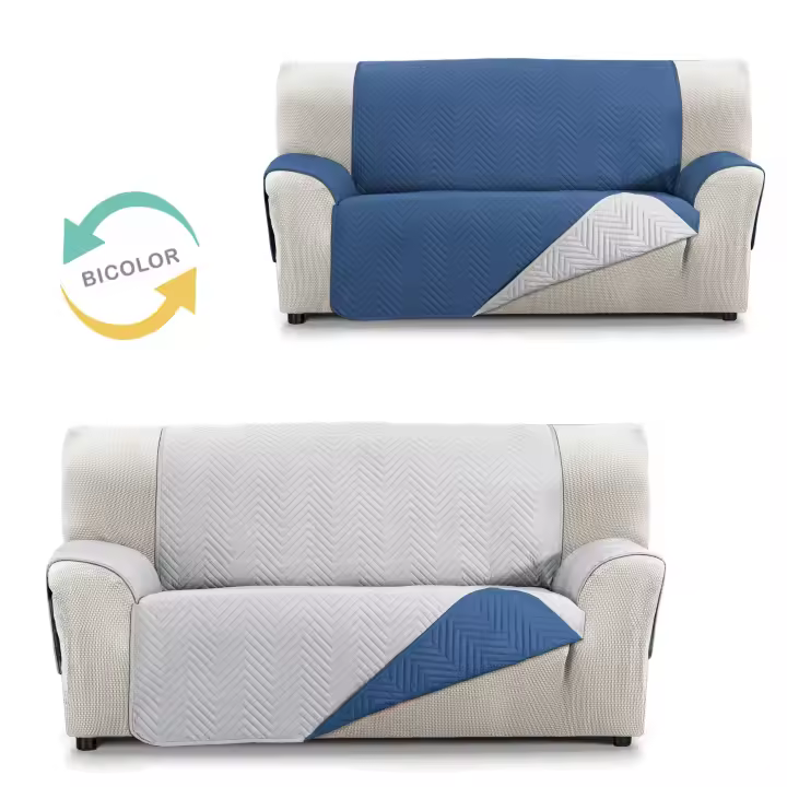 Protector Reversible Bicolor para Sofá y Sillón color azul y gris   Ideal para Mascotas  Funda Acolchada y Lavable - 1