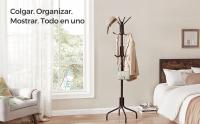SONGMICS Perchero de Pie, Perchero de Metal con 12 Ganchos, 4 Patas, para Colgar Abrigos, Sombreros y Bolsos, para Entrada, Dormitorio, Oficina, Blanco/Marrón/Negro - details 0