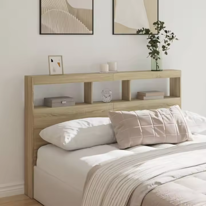 Cabecero de cama con LED roble Sonoma 160x17x102 cm - 1