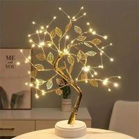 Lámpara De Mesa Árbol De Noche LED Con Encendido Por Toque Y USB/Batería Decoración De Flores Artificiales Bonsái Para Escritorio - details 0