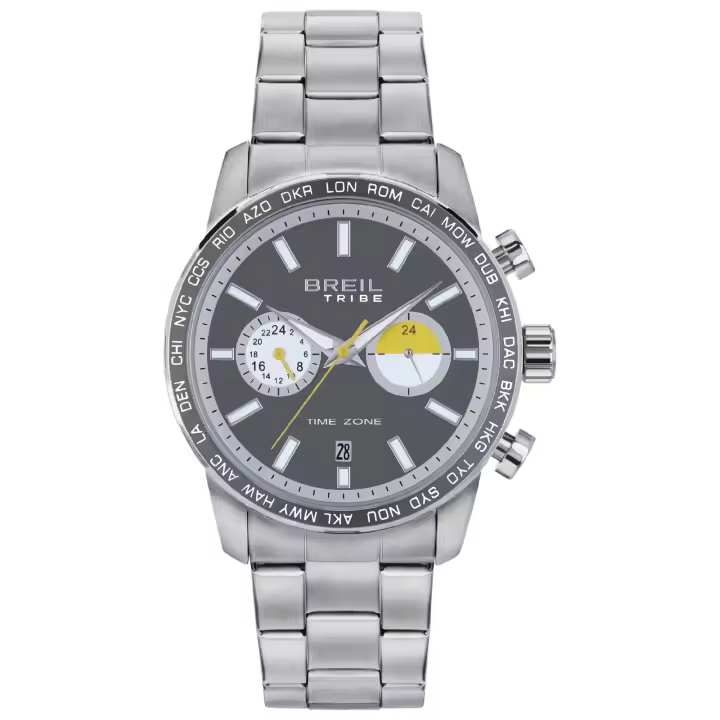 Reloj BREIL MEN'S ZONE exfera MONOCHROMÁTICA GRIS movimiento MULTI-FUNCIÓN CUARZO y PULSERA DE ACERO PLATEADO EW0566 - 1