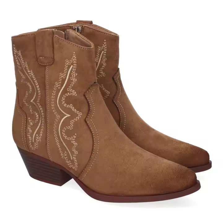 PuntoSalao Botines estilo campero tacón bajo para mujer color cuero VRA-1163 - 1