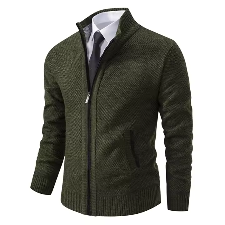 ​ ​ Chaqueta deportiva con cuello alto de color liso para hombre - Cremallera de poliéster otoño/invierno con clip de cremallera duradero ​ ​ - 1