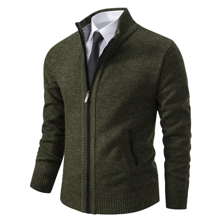 ​ ​ Chaqueta deportiva con cuello alto de color liso para hombre - Cremallera de poliéster otoño/invierno con clip de cremallera duradero ​ ​ - 1