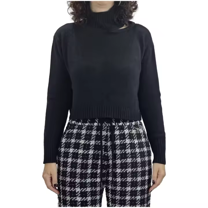 NUALY -  Jersey de Cuello Alto y Hombro Descubierto Color Negro - 1
