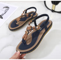 Zapatos de playa europeos y americanos para mujer, verano 2025. Zapatos casuales planos anchos con cuentas de madera tejidas. - details 21