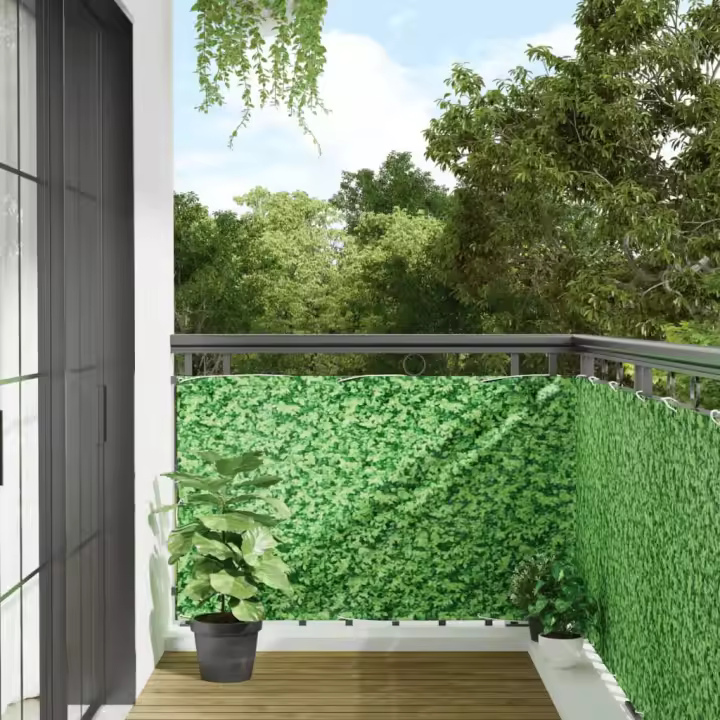vidaXL Pantalla de privacidad de balcón PVC plantas verde 600x90 cm - 1