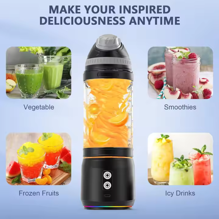 Licuadora y exprimidor de 6 cuchillas Mini - Carga USB, pantalla digital de 3 velocidades, cuchillas de acero inoxidable para smoothies, batidos y jugos frescos - Portátil, ideal para camping, viajes y regalos, Camping Essentials | Gadget de cocina modern - 1