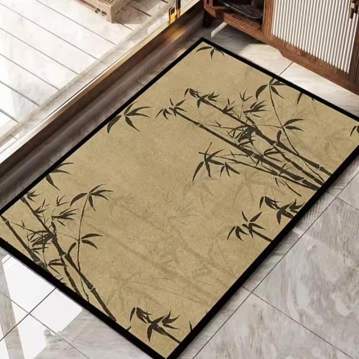 Tapete de baño con temática Asiática, Diseño de Hojas y Raíces inspiradas en color degradado, Impresión de viajeros, Tapete de Felpa para decoración de baño con respaldo antideslizante,Adecuado para baño, entrada, Cocina. - 1