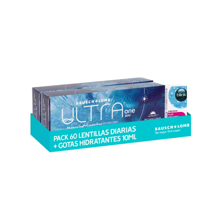 Pack 2X ULTRA ONE DAY - Lentillas Diarias Esféricas (30 Uds) + Blink Intensive Plus Gotas Hidratantes 10ml - Compatibles con Lentes de Contacto - 1