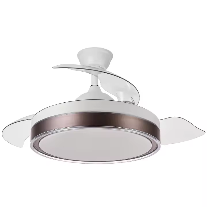 Ibelán - Ventilador de techo con luz Blanco-Marrón retráctil - 1