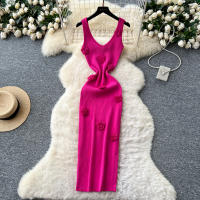 Vestido Wrap Sin Mangas De Encaje Floral REALEFT Para Mujer Elegante V-Neck Cintura Ajustada Longitud Media Pierna Vestido De Verano - details 5