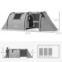 Outsunny Tienda de Campaña Familiar para 3-4 Personas Tienda Camping Plegable Ligera con Puertas Ventallas Gancho Bolsa de Transporte Impermeable 3000 mm para Playa Senderismo 470x220x150 cm Gris - details 2