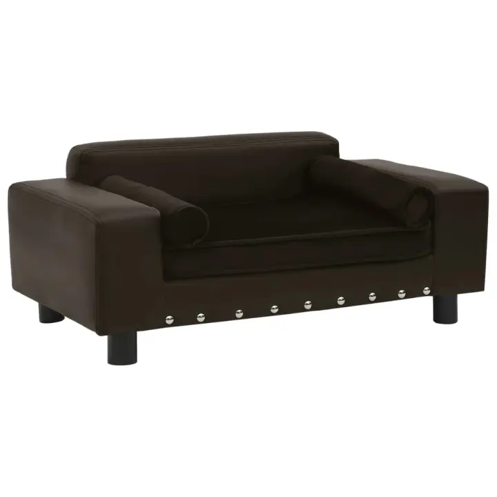 vidaXL SOFÁ PARA PERROS FELPA Y CUERO SINTÉTICO MARRÓN 81X43X31 CM - 1