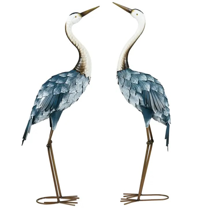 Outsunny Set de 2 Piezas Estatuas de Jardín de Grulla de Acero Esculturas de Garza para Exteriores Adornos de Grulla para Decoración de Césped Patio Estanque - 1