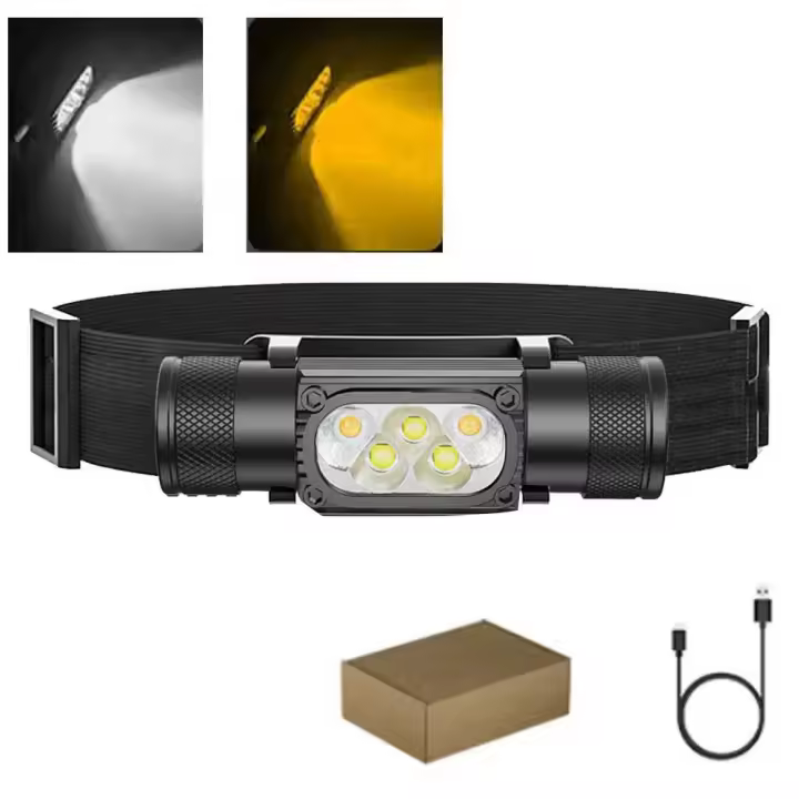 Linterna Frontal LED De Alta Potencia Recargable USB Tipo-C Luz Blanca Amarilla Para Camping Caza Memoria 18650 - 1
