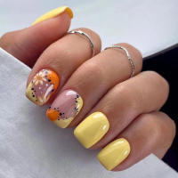 24pcs/set Uñas Postizas Cortas De Acrílico Estilo Francés Con Diseño De Flores Y Mariposas Para La Temporada De Primavera Y Verano Artículos De Belleza Para Uñas - details 18
