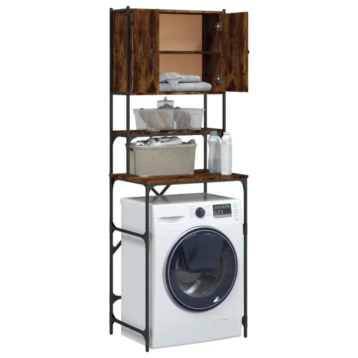 vidaXL Armario de Lavadora Estantería de Almacenaje Baño Colada Roble Ahumado Color Roble Sonoma,  Roble ahumado,  Gris sonoma y mas - 1