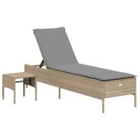 vidaXL Tumbona con cojín y mesita ratán sintético Negro, Marrón, Gris Sillas de Exterior Ideal para jardín, playa, piscina, terraza Tumbona Piscina Tumbonas Playa Tumbonas Jardín Exterior - details 0