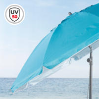 Aktive - Sombrilla de playa azul, 210 cm, mesa central con posavasos y bolsillo, protección UV50, mástil acero inclinable y regulable en altura, tejido poliéster Oxford, 8 varillas fibra de vidrio, sombrilla playa grande, sombrillas de playa - details 2