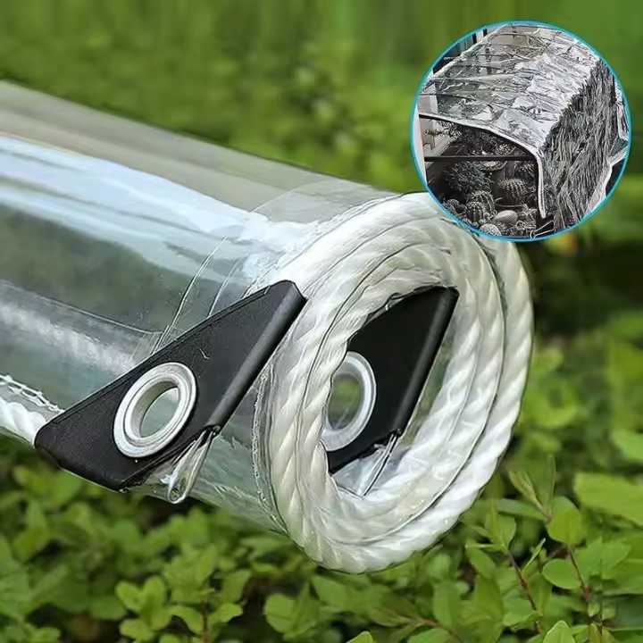 Lona transparente para exteriores con ojales de plástico PVC, impermeable, resistente al desgarro, resistente al viento, ideal para plantas, invernadero, techo, dimensiones: 1,1 m x 2,9 m - 1